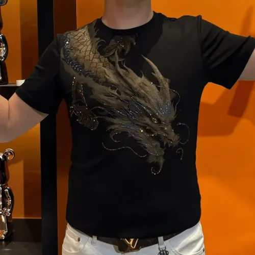 Summer Luxury Rhinestone Print Men's T-shirt Short Sleeve Round Neck Casual T-shirt Social Hip Hop Harajuku Tee Top Men Clothing
