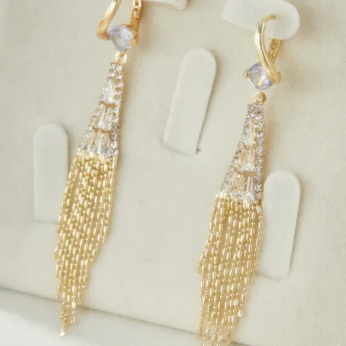 Luxury Cubic Zirconia Long Tassel Golden Earrings for Women Exquisite Water Drop Earring Wedding Party Valentine's Day Gifts