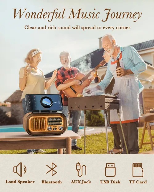 Multi-function Bluetooth speaker Retro Radio FM AM SW Portable Radios Solar panels Rechargeable Shortwave Radio Subwoofer Audio