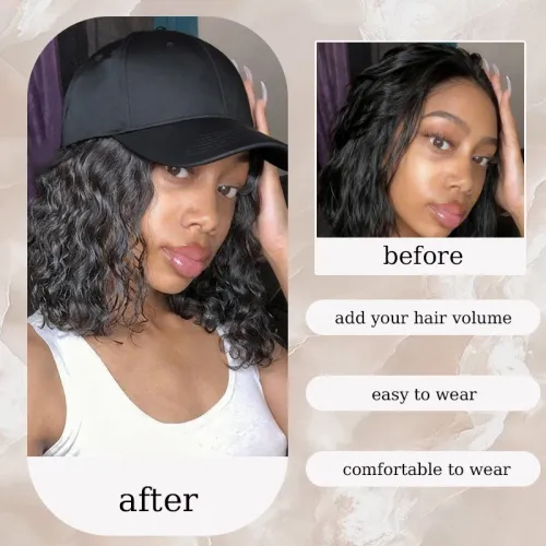 8inch Synthetic Hat Wig Hairpiece for Women Baseball Cap with Short Wavy Curly Hair Extensions Adjustable Hat for Women Daily