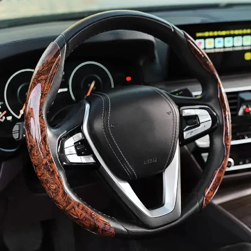 Peach Wood Car Steering Wheel Cover Universal Steering Protection Case For Sport Men Non-Slip Handle