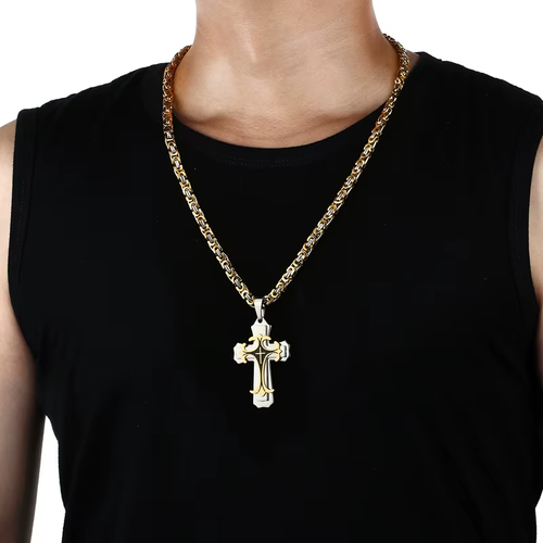 Men's Cross Pendant Necklace and Bracelet Set