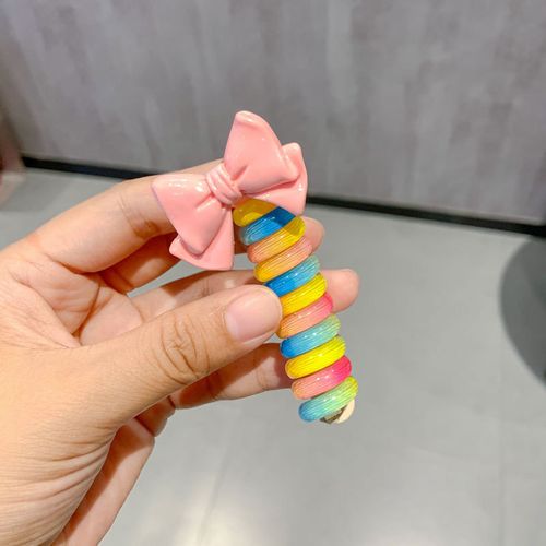 Cute Heart Shape Elastic Rubber Bands for Women Girls Telephone Wire Hair Ties Loop Spiral Spool Ponytail Accessories