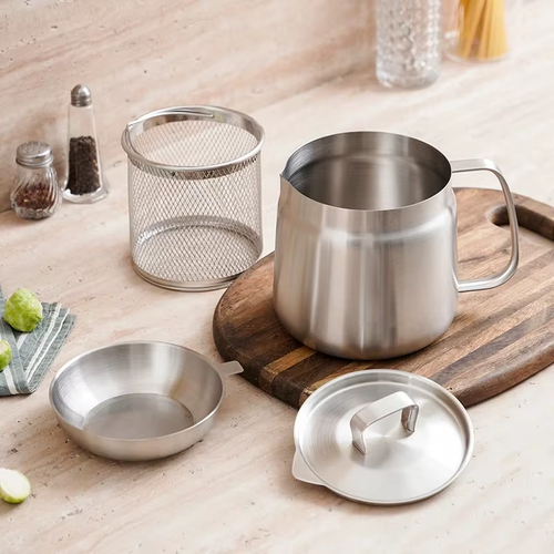 2.0L Stainless Steel Oil Filtering Pot — Multi-purpose pot for oil filtering, deep-frying, and cooking.