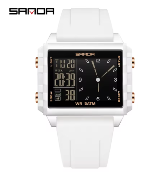 Wristwatch Square Dual Time  Electron Analog Watch  Waterproof Count Down Timer Digital World Time