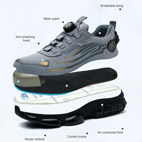 Mens Rotary Button Safety Shoes for Men Anti-impact and Anti-piercing Work Shoes