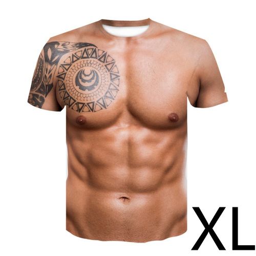 Hot selling 3D digital men's simulated muscle printed short sleeves