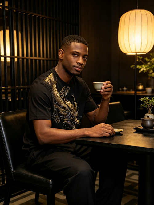 Black gold double-sided dragon pattern, Oriental luxury T-shirt