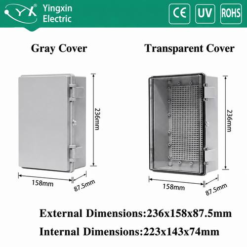 IP66 Waterproof ABS Junction Box Electrical Enclosure Outdoor Power Distribution Box Gray Transparent