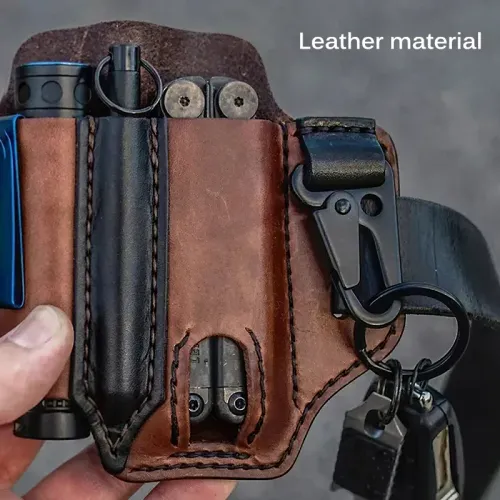 Tactical Multi Tool Belt Leather Bag Portable Tool Storage Bag Holster Key Holder Outdoor Camping Hunting Waist Leather Pocket
