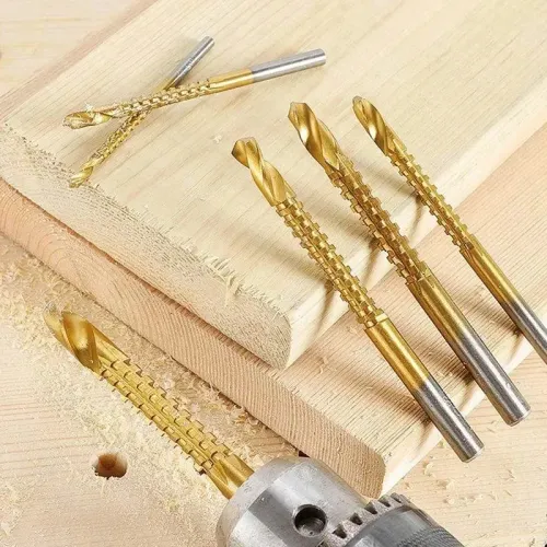 6 Pack Titanium Coated HSS Twist Drill Bits, 3-8mm Serrated Side Cutting Drill Bit for Woodworking Tools For use with an electric drill