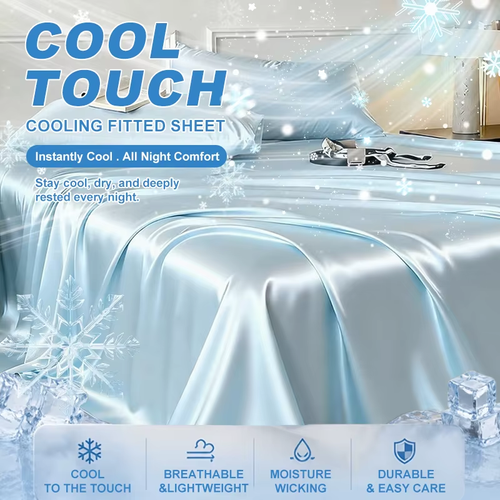 ✨ 3-Piece Ice Silk Bed Sheet Set (includes 1 flat sheet + 2 pillowcases) — Silky smooth, cool and breathable, with a stretchy, snug-fit design.