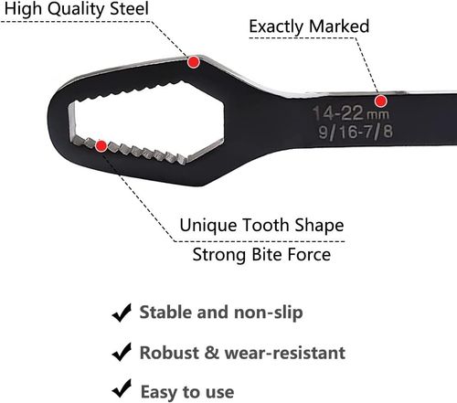 2pcs Multifunctional Wrench Set Self Adjustable Wrench Universal Double Ended Wrench for 8mm-22mm Nuts, 220mm and 260mm Total Length