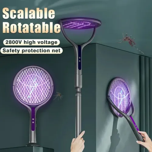 Multi Functional 2-in-1 Mosquito Killer Lamp Angle Retractable Mosquito Swatter USB Rechargeable Mosquito Swatter Bat Swatter