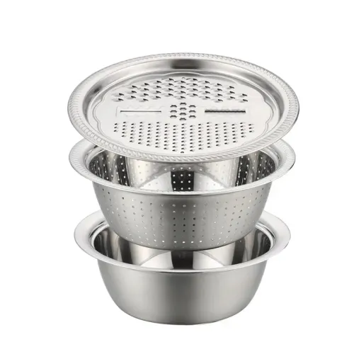 3pcs Kitchen Kit with Stainless Steel Multifunctional Mixing Bowl Vegetable Slicer - Suitable for Cleaning and Slicing Fruits