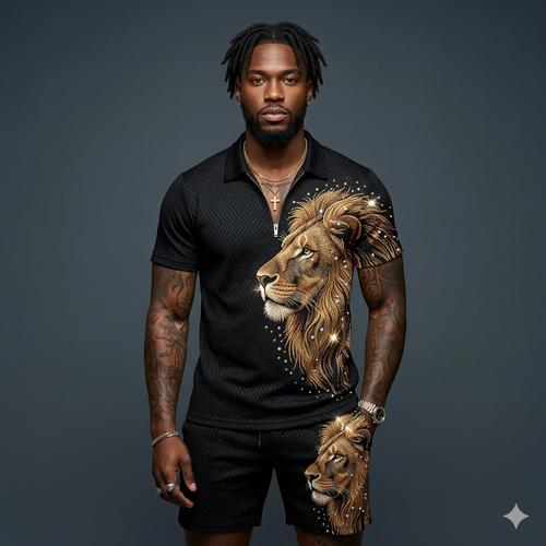 Men's Printed Polo Shirt Set — Collared, Short-Sleeve, Pullover Casual T-Shirt