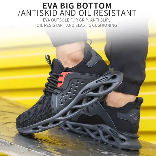 Steel Toe Sneakers Men Work Shoes Safety Shoes Lightweight Breathable Sneakers Anti-Puncture Anti-smash Lace Up Wear-resisting