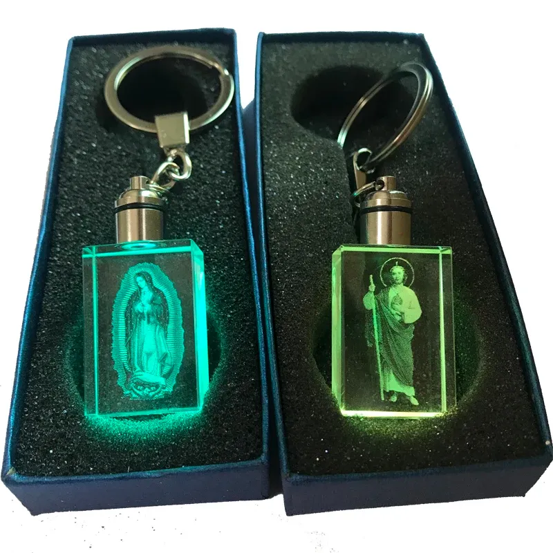 2Pcs Customized Carved Our Lady of Guadalupe San Judas Tadeo Saint Jude Religious Key Chains with Flashlight