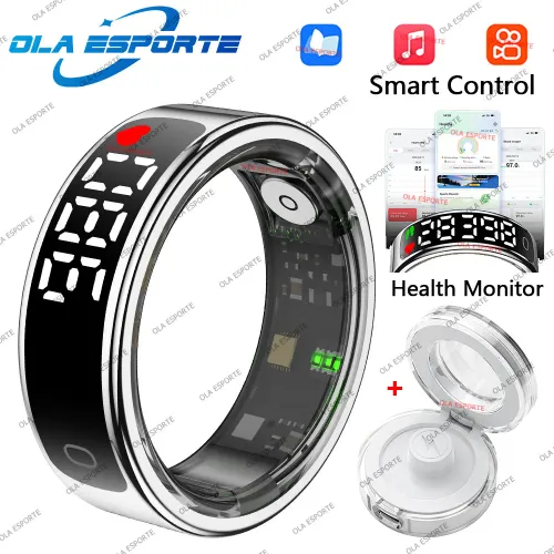 2026 New  Smart Ring Men Women LED Display Screen Heart Rate Blood Oxygen Monitoring