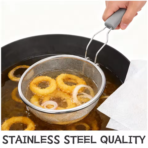 Stainless Steel Mesh Fry Basket Sieve Kitchen Strainer Ladle for Frying French Fries Chips Noodles