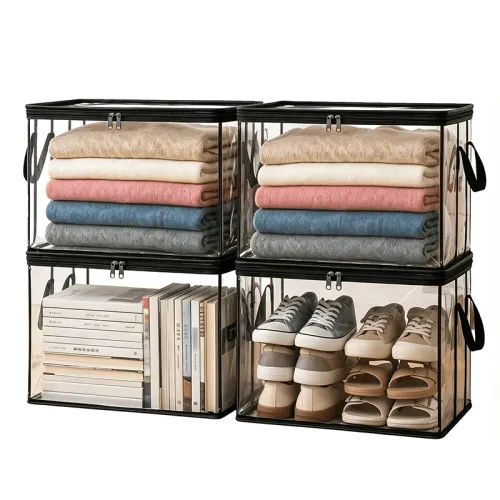 4Pcs Quilt Organizer Bag Foldable Transparent Large Capacity Woven Closet Sort Waterproof Double Zipper Portable Storage for Clothes