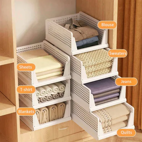 large Stackable Storage Basket Plastic Folding Closet Organizers Storage Box Wardrobe Drawer