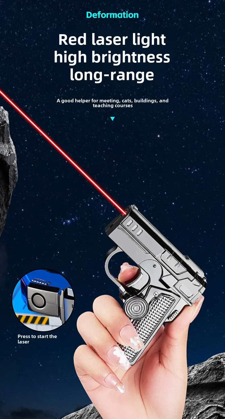 Multi Functional Folding Dual Form Decompression Gyro Gun Shaped Lighter with Creative Deformation and Windproof Red Flame