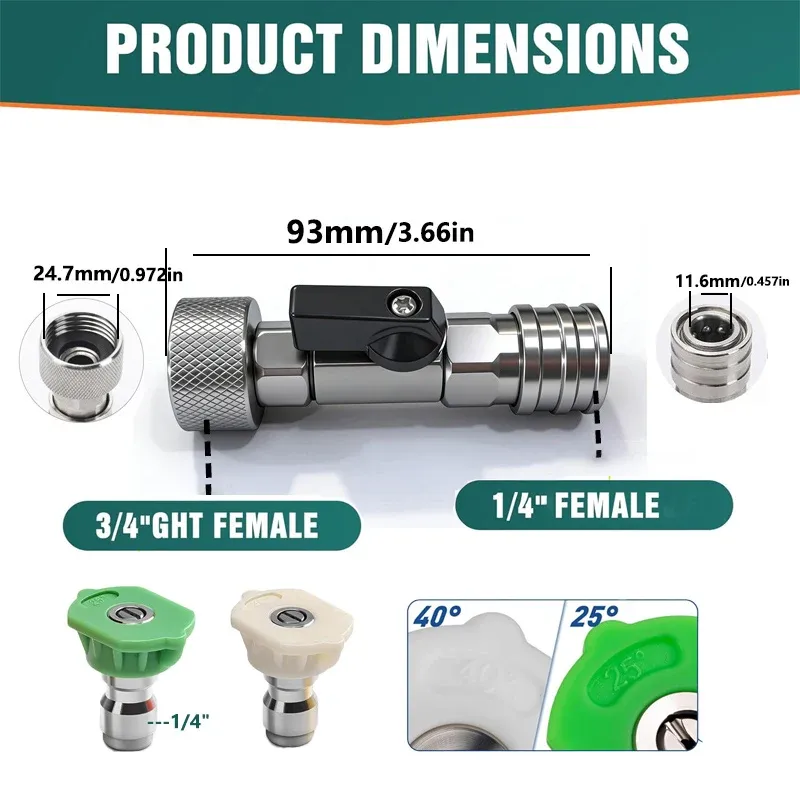 6PCS Garden Hose Shut Off Valve to Pressure Washer Adapter,  Quick Connect, Car Washing Nozzle