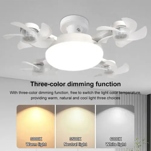 Socket Fan Light Ceiling Fan with Remote Control Dimmable LED Light Temperatures Quiet Pure Copper Motor for Bedroom Kitchen