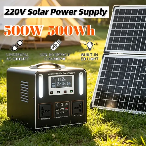 500W 500Wh Portable Power Station or 40W Solar Panel 220V LiFePO4 Battery Emergency Backup Power Supply for Camping Home Outdoor