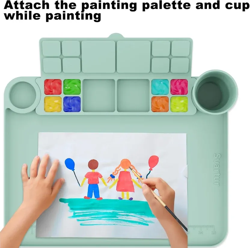 Paintbrush and Gouache Washer With Silicone Painting Mat