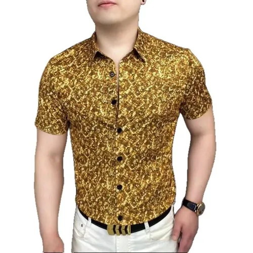 Vintage Casual Printed Polo Shirt Summer Male Clothes Trend Business Office Casual All-match Single-breasted Short Sleeve Shirt