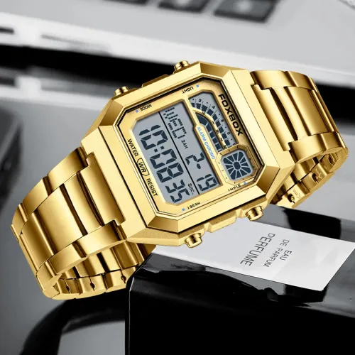 GOLD Fashionable luxury digital men's watch waterproof high-definition night light