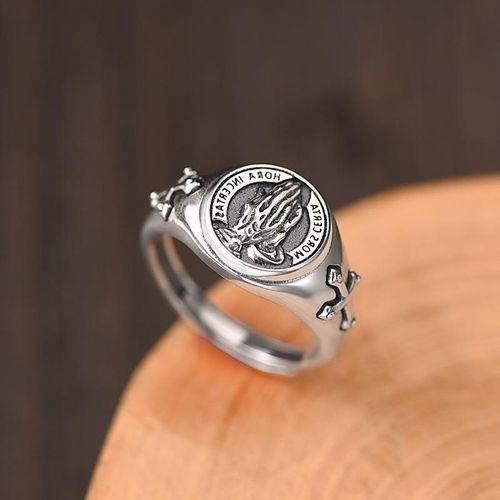 2PCS Men's Ring Personalized Retro Prayer Hand Open Mouth Prayer Creative Ring Fashionable Charm Jewelry Gift