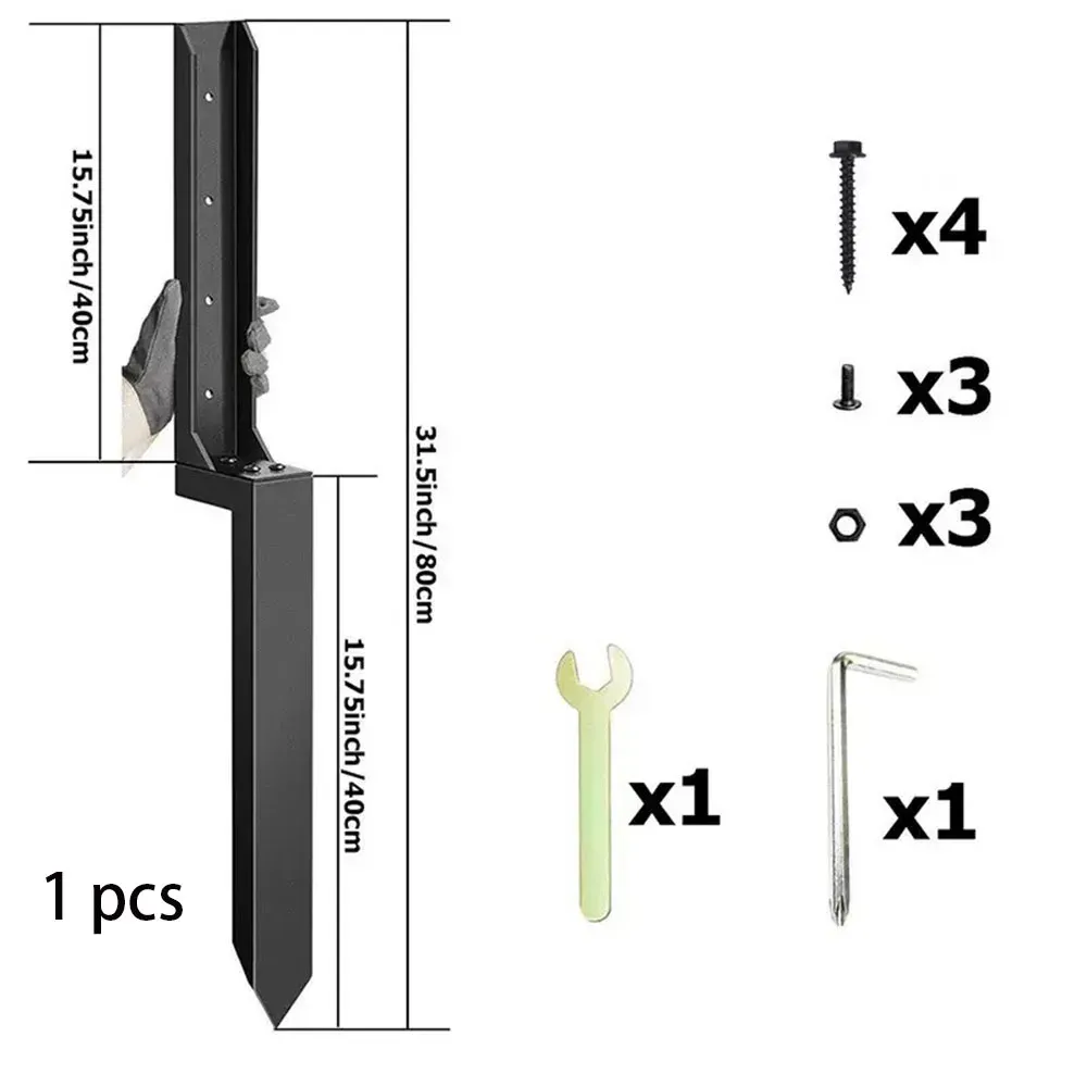 1‑2 Pcs Heavy-Duty Thickened Steel Fence Post Repair Kit with Ground Spikes, Black, Column Repair Kit for Wooden & Metal Fences