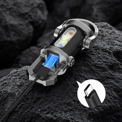 LED Keychain Flashlight Type-C USB Rechargeable Pocket Working Light Outdsie & Emergency Keyring Torch Ultralight Warn Light