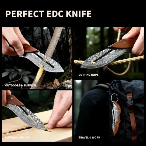 1PC Outdoor Folding Knife Mechanical Design Fixed Blade Wooden Handle EDC Pocket Knife Fishing Knife Camping Mountaineering