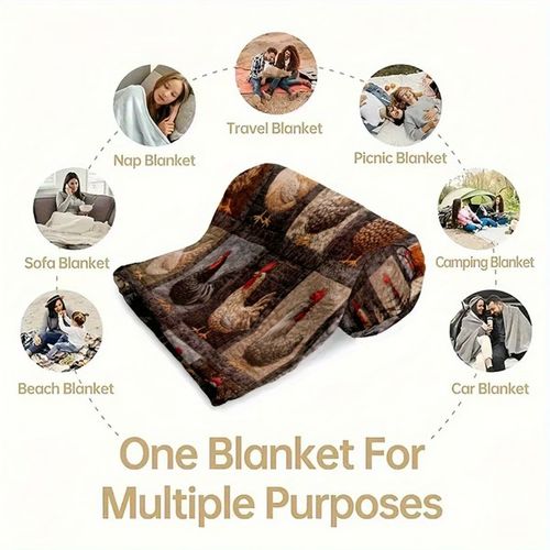 💥🌲🎁Vintage Chicken Print Flannel Blanket🐔