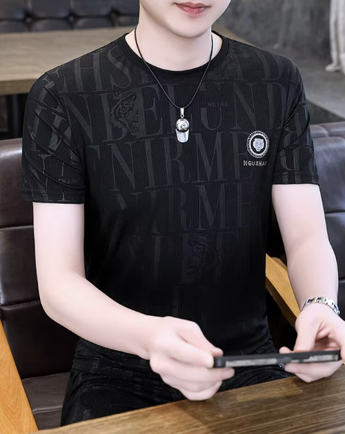 New 2026 Men's ort Sve T-irt Casual Versatile Breathable Ice Silk f Sve Printed Trendy Top