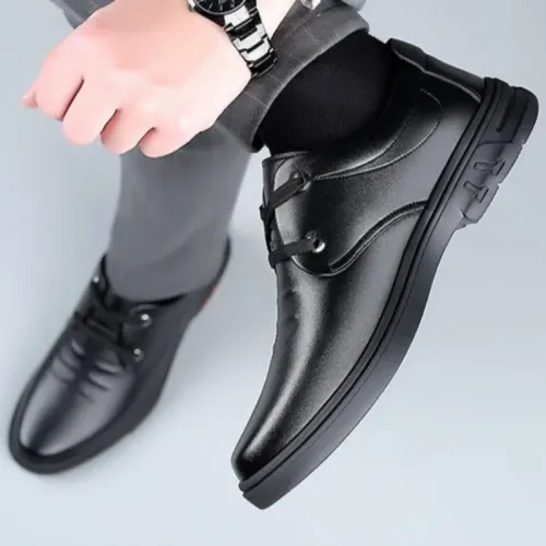 Men Black Leather Shoes Lightweight Comfortable Casual Flats Shoes Business Men Dress Shoes Fashion Party Walking