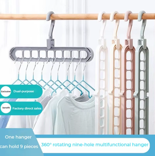 10pcs 9 Hole Foldable Hanger Wardrobe Space Saving Storage Hanger For Clothes Drying