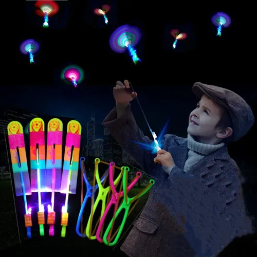 New Outdoor Amazing Light Toy Arrow Rocket Helicopter Flying Toy LED Light Toys Party Fun Gifts Rubber Band Catapult Gift