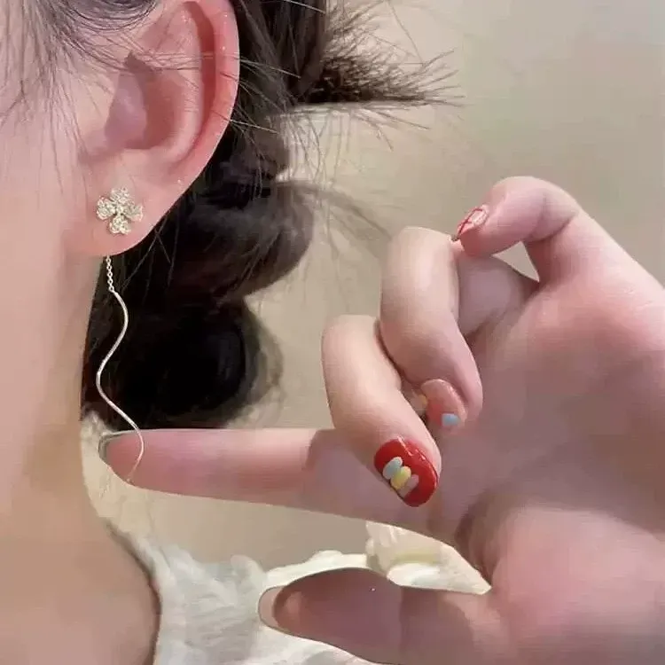Threader Dangle Earrings Flower Tassel Drop Earring for Women Bride Sister