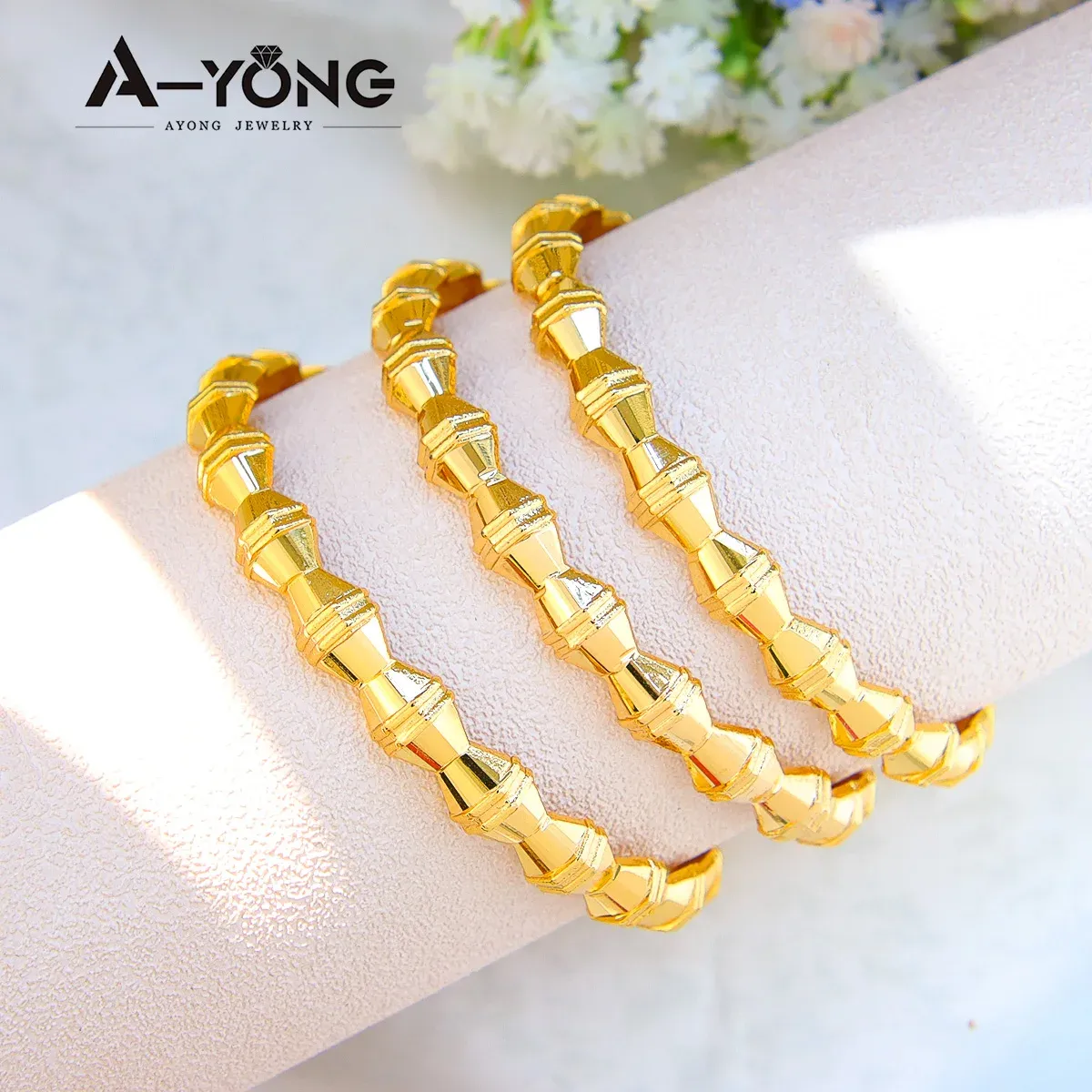 1 Pcs Vintage African-Inspired Bamboo Bangle: Textured Gold-Plated Carved Bangle for Traditional Weddings & Ethnic Celebrations