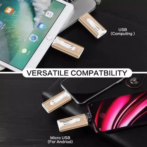 64GB multi-functional 3-in-1 large-capacity USB flash drive, compatible with Android and Apple phones.