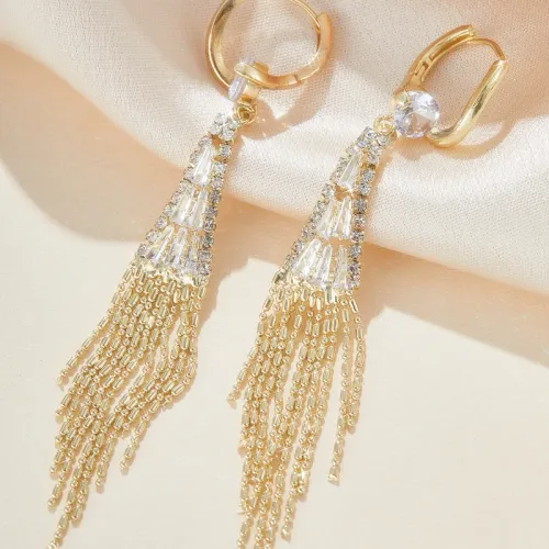 Luxury Cubic Zirconia Long Tassel Golden Earrings for Women Exquisite Water Drop Earring Wedding Party Valentine's Day Gifts