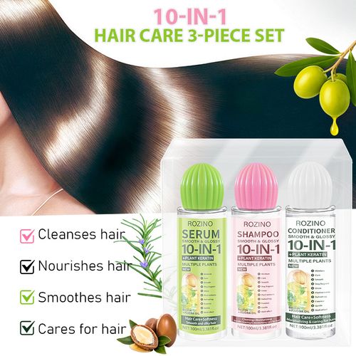 3Pcs 10-in-1 Botanical Keratin Shampoo & Conditioner Set