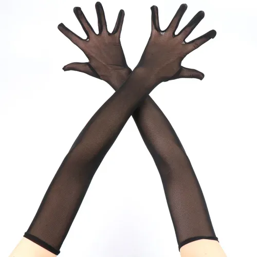 Women 55cm Long Sexy Lace Mesh Thin Transparent Long Gloves Multicolor High Elasticity Etiquette Opera Cosplay Party Performance