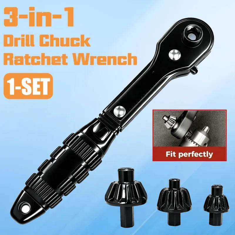 Mini Ratchet Wrench Set, Quick Release  Ratchet Handle with 3pcs Drill Chuck Adapter, Portable Hand Repair Tool for Drill