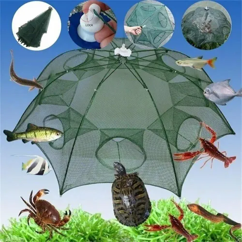 Durable Nylon Mesh Magic Fishing Trap Green Foldable Shrimp Cage Easy Throw Full Automatic Crab Fish Net Outdoor